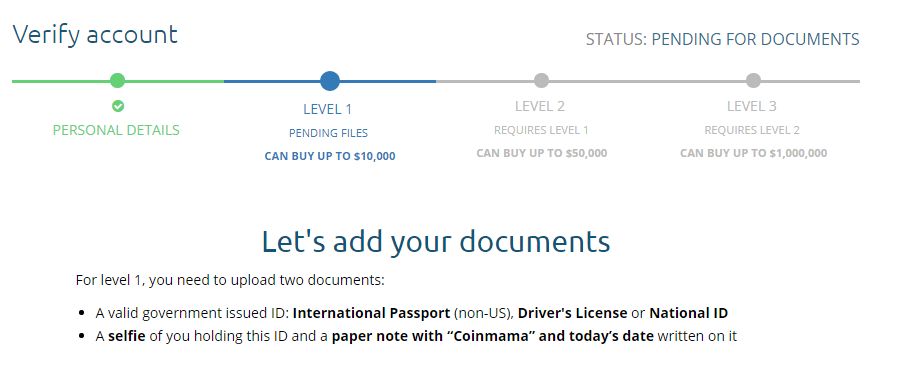 Coinmama avis: ajouter document.