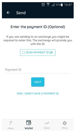 How to enter the payment ID on Electroneum wallet app