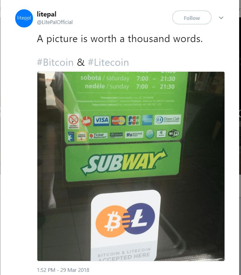 Bitcoin and Litecoin logo in Subway