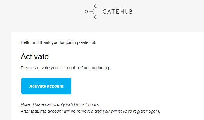 Análise da Gatehub: ativando a conta.