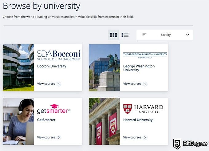 GetSmarter review: different university partners.