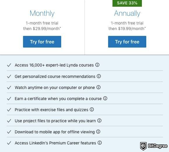 Lynda.com review: pricing options.
