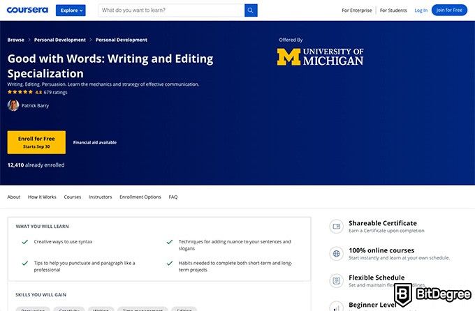 university of michigan creative writing courses